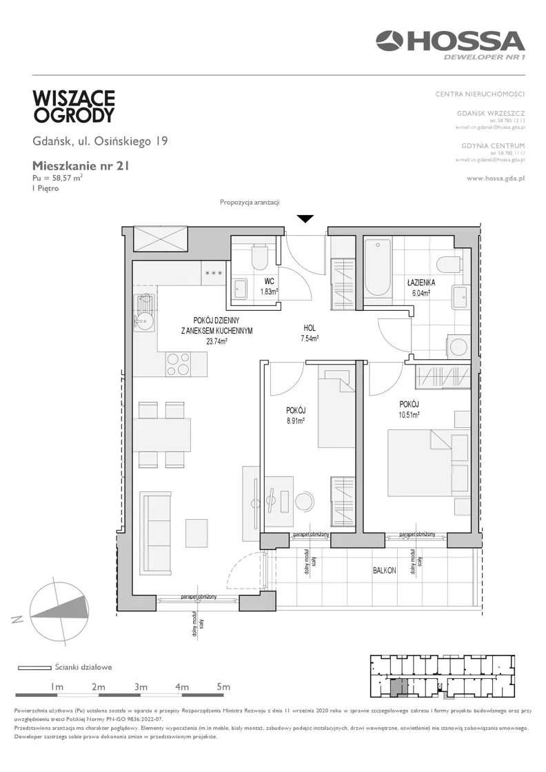 3 pokoje, mieszkanie 58,57 m², piętro 1, oferta nr WO/O19/21, Wiszące Ogrody, Gdańsk, Jasień, Kiełpinek, ul. Przytulna