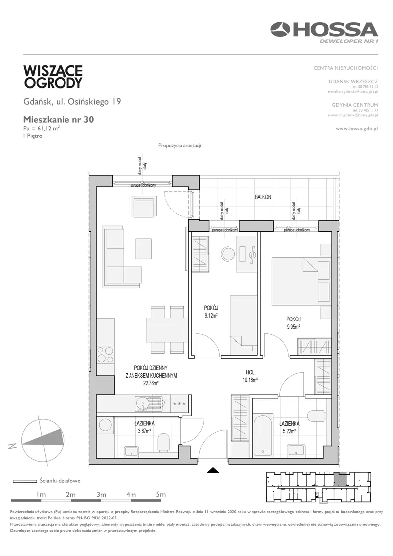 3 pokoje, mieszkanie 61,12 m², piętro 1, oferta nr WO/O19/30, Wiszące Ogrody, Gdańsk, Jasień, Kiełpinek, ul. Przytulna