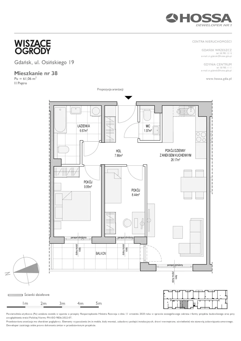 3 pokoje, mieszkanie 61,06 m², piętro 2, oferta nr WO/O19/38, Wiszące Ogrody, Gdańsk, Jasień, Kiełpinek, ul. Przytulna