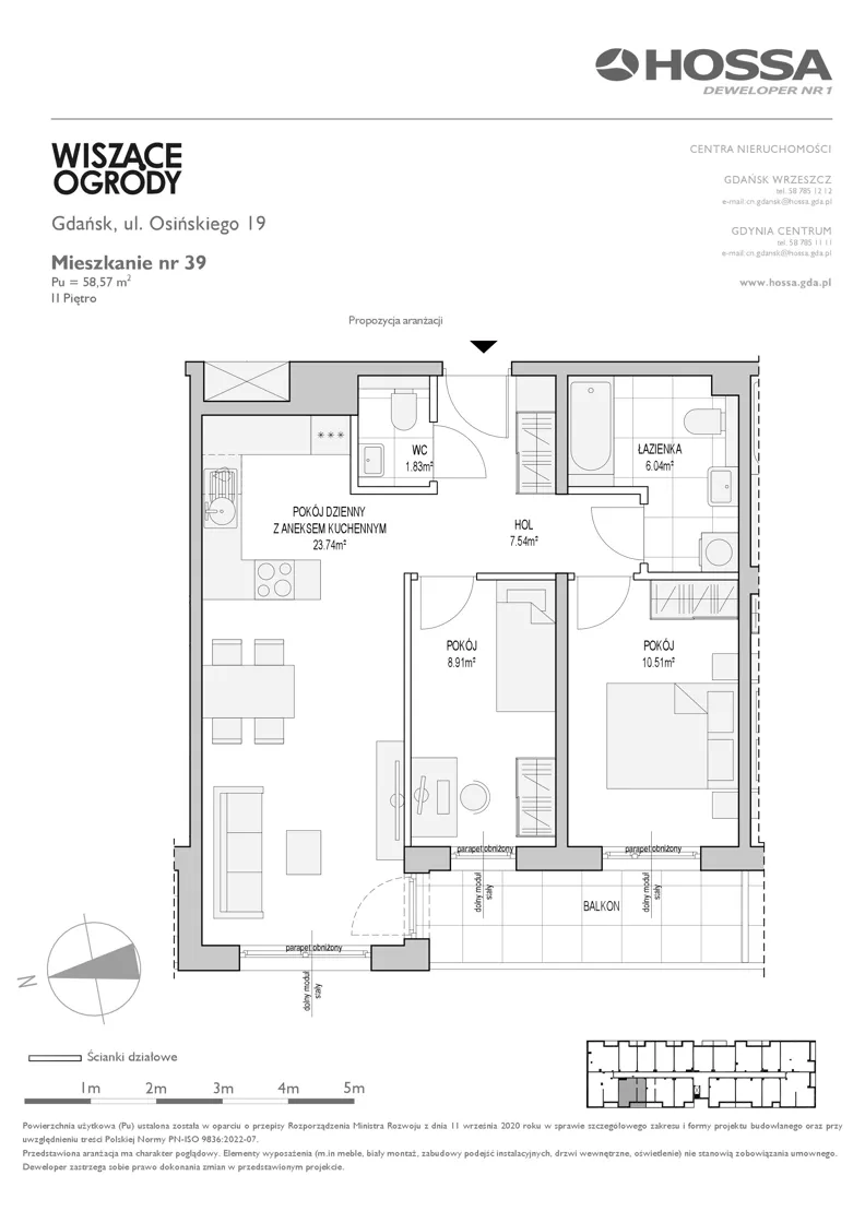 3 pokoje, mieszkanie 58,57 m², piętro 2, oferta nr WO/O19/39, Wiszące Ogrody, Gdańsk, Jasień, Kiełpinek, ul. Przytulna