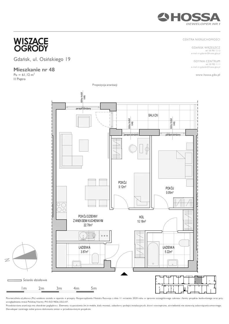 3 pokoje, mieszkanie 61,12 m², piętro 2, oferta nr WO/O19/48, Wiszące Ogrody, Gdańsk, Jasień, Kiełpinek, ul. Przytulna
