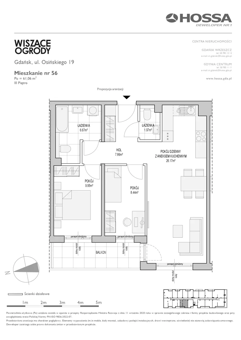 3 pokoje, mieszkanie 61,06 m², piętro 3, oferta nr WO/O19/56, Wiszące Ogrody, Gdańsk, Jasień, Kiełpinek, ul. Przytulna