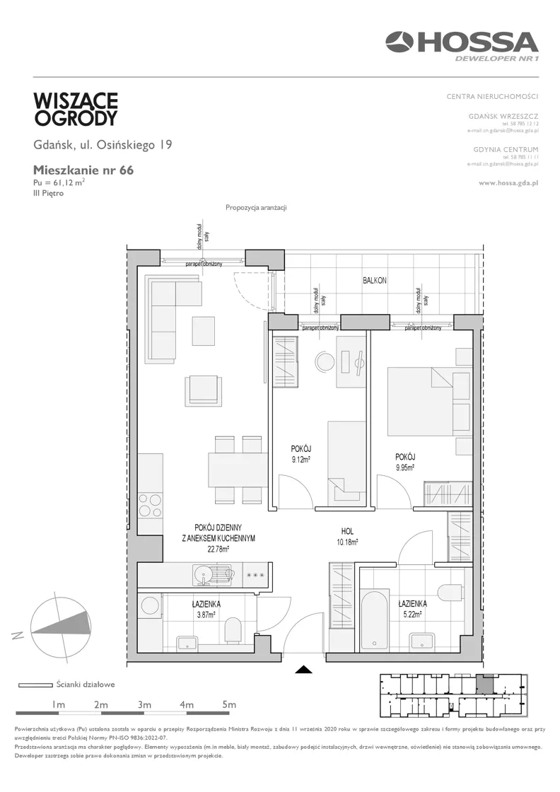 3 pokoje, mieszkanie 61,12 m², piętro 3, oferta nr WO/O19/66, Wiszące Ogrody, Gdańsk, Jasień, Kiełpinek, ul. Przytulna