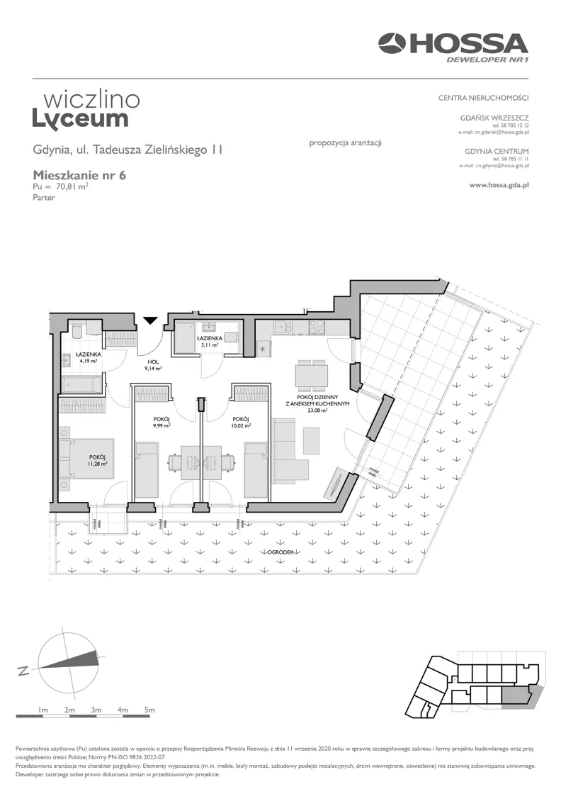 4 pokoje, mieszkanie 70,81 m², parter, oferta nr WL/Z11/6, Wiczlino Lyceum, Gdynia, Chwarzno-Wiczlino, Wiczlino, ul. Danusi 31