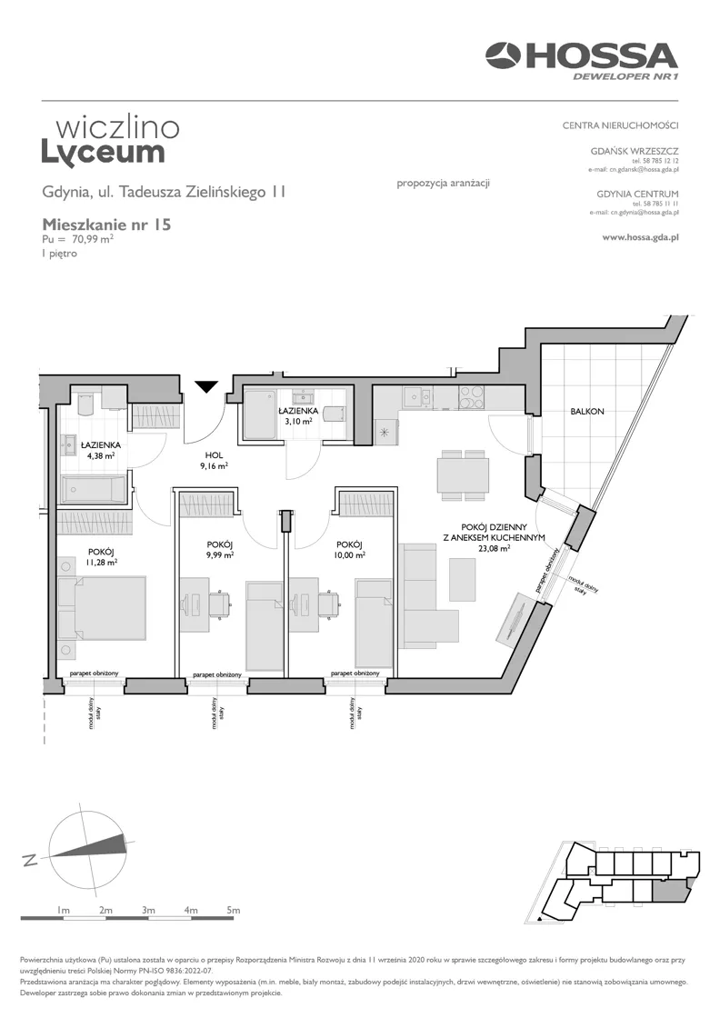 4 pokoje, mieszkanie 70,99 m², piętro 1, oferta nr WL/Z11/15, Wiczlino Lyceum, Gdynia, Chwarzno-Wiczlino, Wiczlino, ul. Danusi 31