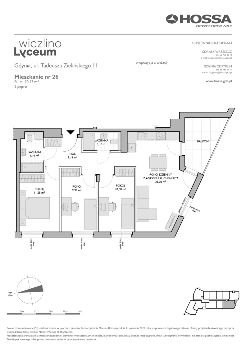 4 pokoje, mieszkanie 70,75 m², piętro 2, oferta nr WL/Z11/26, Wiczlino Lyceum, Gdynia, Chwarzno-Wiczlino, Wiczlino, ul. Danusi 31