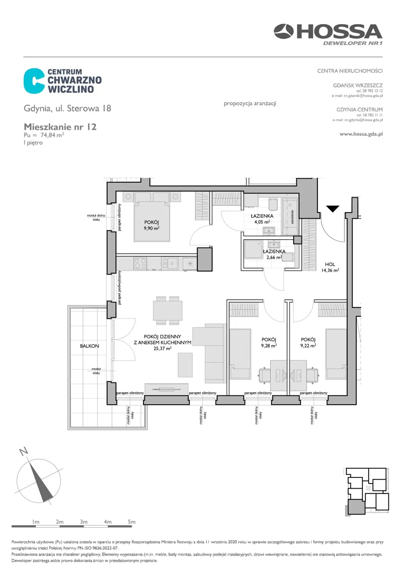 4 pokoje, mieszkanie 74,84 m², piętro 1, oferta nr CCW/S18/12, Centrum Chwarzno - Wiczlino , Gdynia, Chwarzno-Wiczlino, ul. Fregatowa