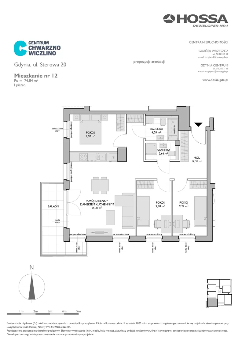 4 pokoje, mieszkanie 74,84 m², piętro 1, oferta nr CCW/S20/12, Centrum Chwarzno - Wiczlino , Gdynia, Chwarzno-Wiczlino, ul. Fregatowa