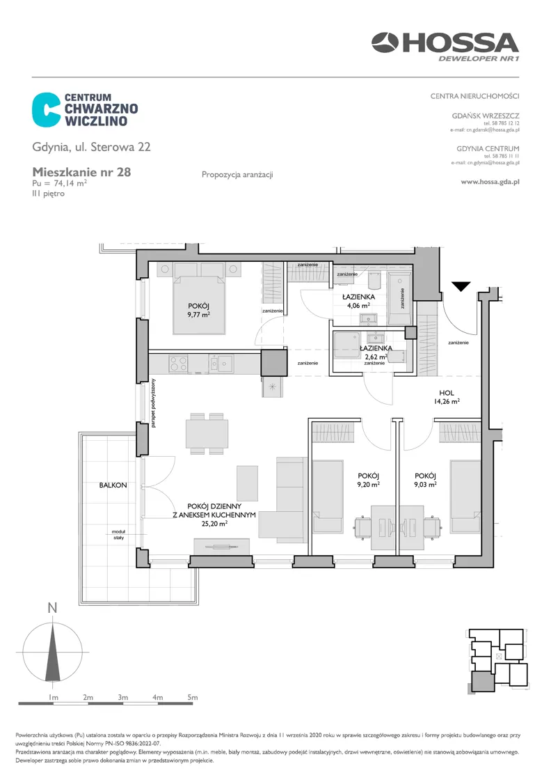 4 pokoje, mieszkanie 74,14 m², piętro 3, oferta nr CCW/S22/28, Centrum Chwarzno - Wiczlino , Gdynia, Chwarzno-Wiczlino, ul. Fregatowa