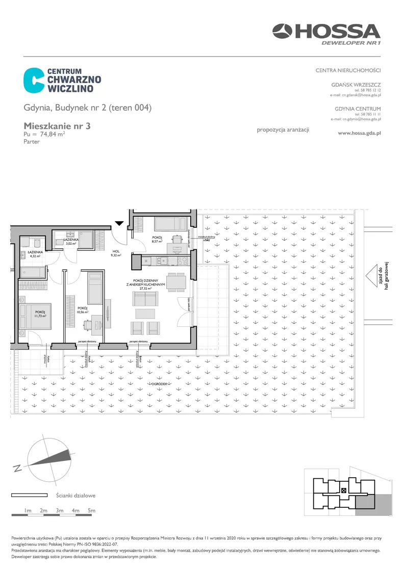 4 pokoje, mieszkanie 74,84 m², parter, oferta nr CCW/B2/3, Centrum Chwarzno - Wiczlino, Gdynia, Chwarzno-Wiczlino, ul. Fregatowa