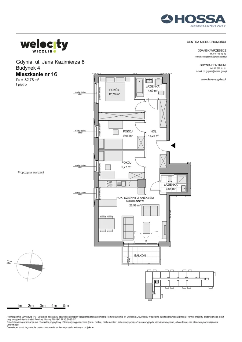 4 pokoje, mieszkanie 82,78 m², piętro 1, oferta nr WW/B4/16, Welocity Wiczlino, Gdynia, Chwarzno-Wiczlino, ul. Jana Kazimierza
