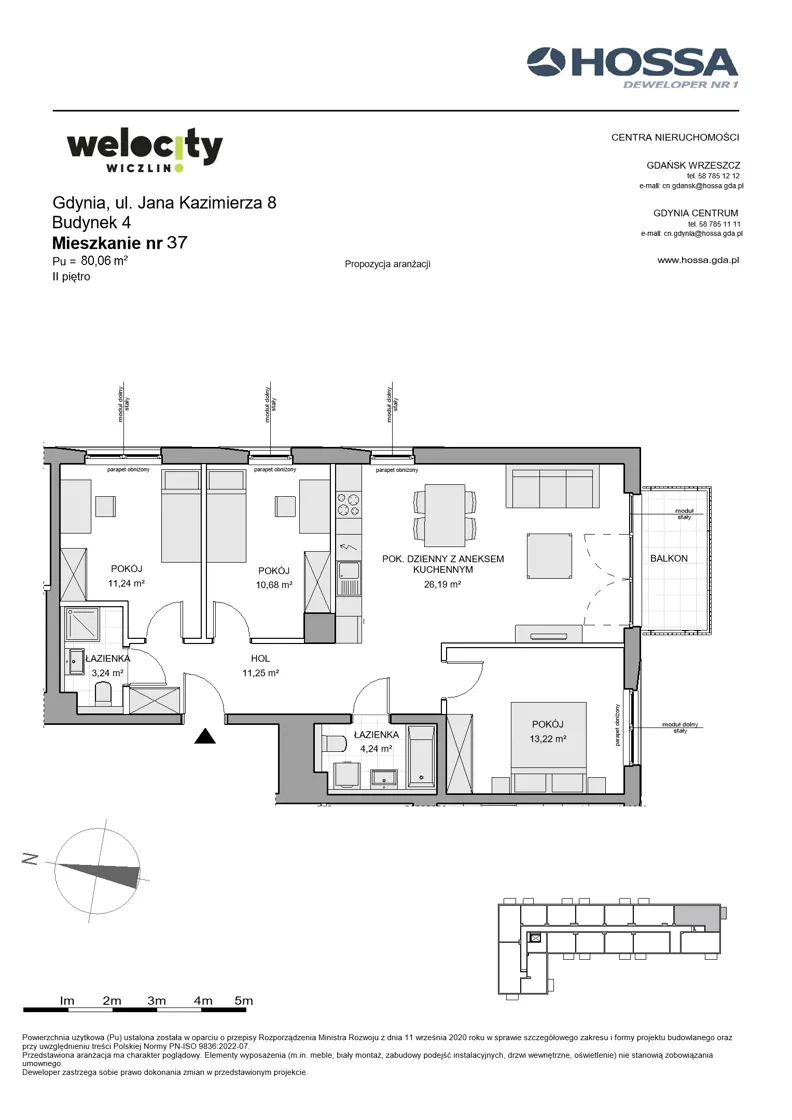 4 pokoje, mieszkanie 80,06 m², piętro 2, oferta nr WW/B4/37, Welocity Wiczlino, Gdynia, Chwarzno-Wiczlino, ul. Jana Kazimierza