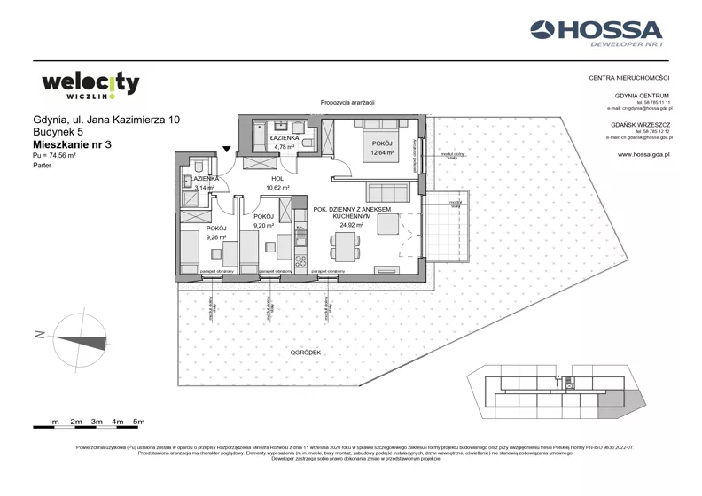 4 pokoje, mieszkanie 74,56 m², parter, oferta nr WW/B5/3, Welocity Wiczlino, Gdynia, Chwarzno-Wiczlino, ul. Jana Kazimierza