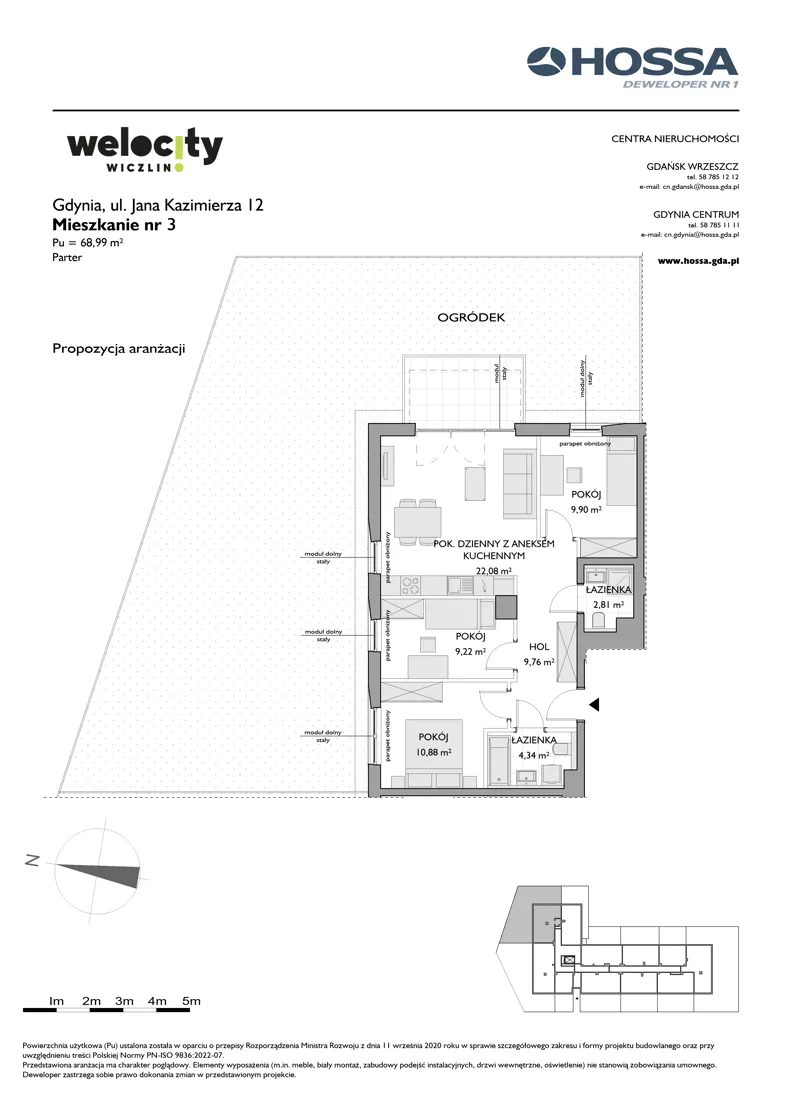 4 pokoje, mieszkanie 68,99 m², parter, oferta nr WW/JK12/3, Welocity Wiczlino, Gdynia, Chwarzno-Wiczlino, ul. Jana Kazimierza