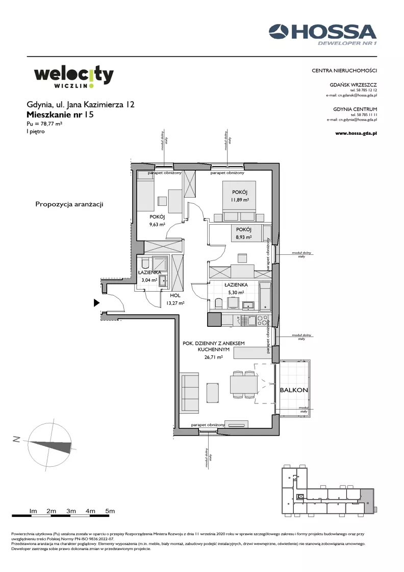 4 pokoje, mieszkanie 78,77 m², piętro 1, oferta nr WW/JK12/15, Welocity Wiczlino, Gdynia, Chwarzno-Wiczlino, ul. Jana Kazimierza