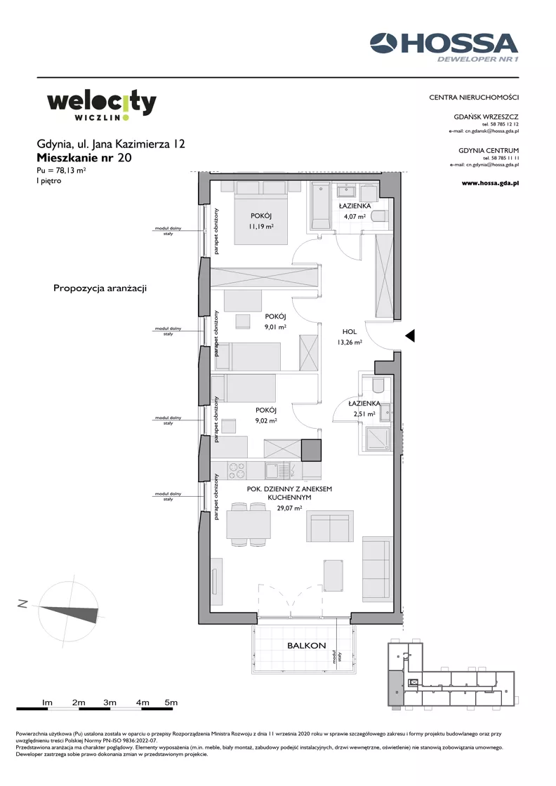 4 pokoje, mieszkanie 78,13 m², piętro 1, oferta nr WW/JK12/20, Welocity Wiczlino, Gdynia, Chwarzno-Wiczlino, ul. Jana Kazimierza