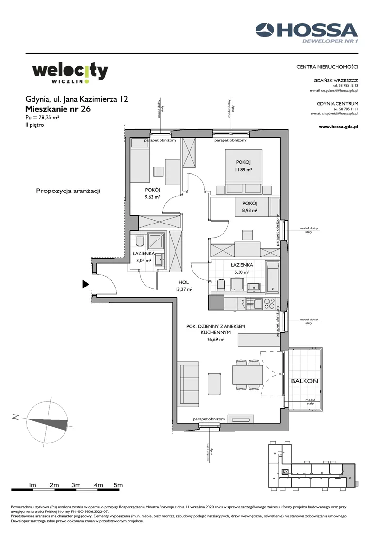 4 pokoje, mieszkanie 78,75 m², piętro 2, oferta nr WW/JK12/26, Welocity Wiczlino, Gdynia, Chwarzno-Wiczlino, ul. Jana Kazimierza