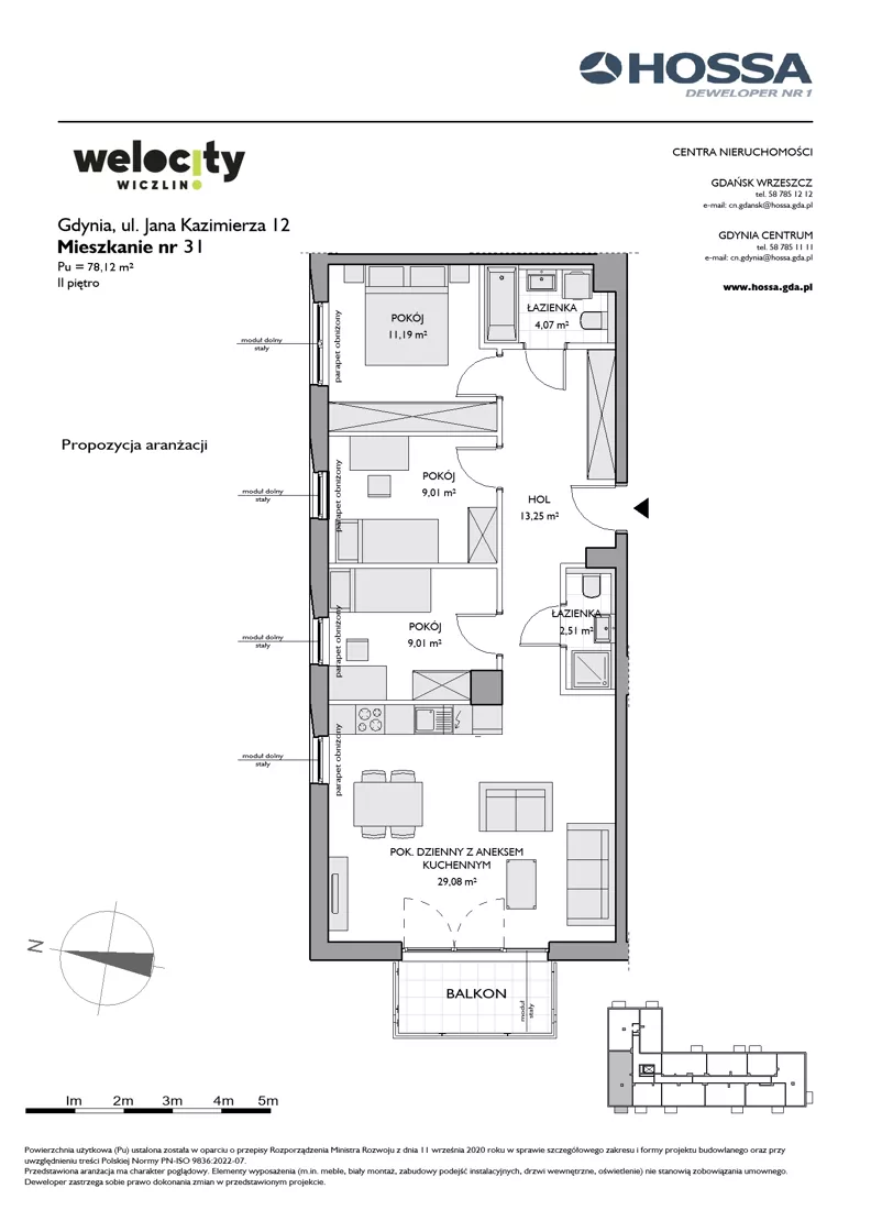 4 pokoje, mieszkanie 78,12 m², piętro 2, oferta nr WW/JK12/31, Welocity Wiczlino, Gdynia, Chwarzno-Wiczlino, ul. Jana Kazimierza