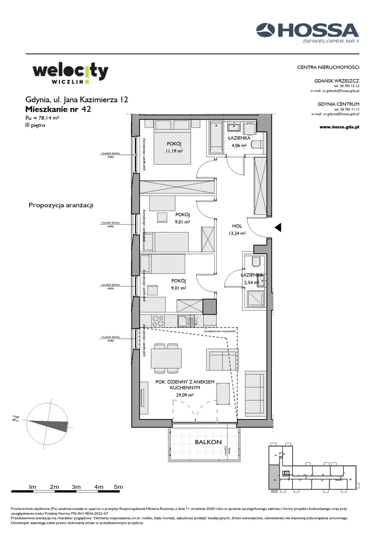 4 pokoje, mieszkanie 78,14 m², piętro 3, oferta nr WW/JK12/42, Welocity Wiczlino, Gdynia, Chwarzno-Wiczlino, ul. Jana Kazimierza