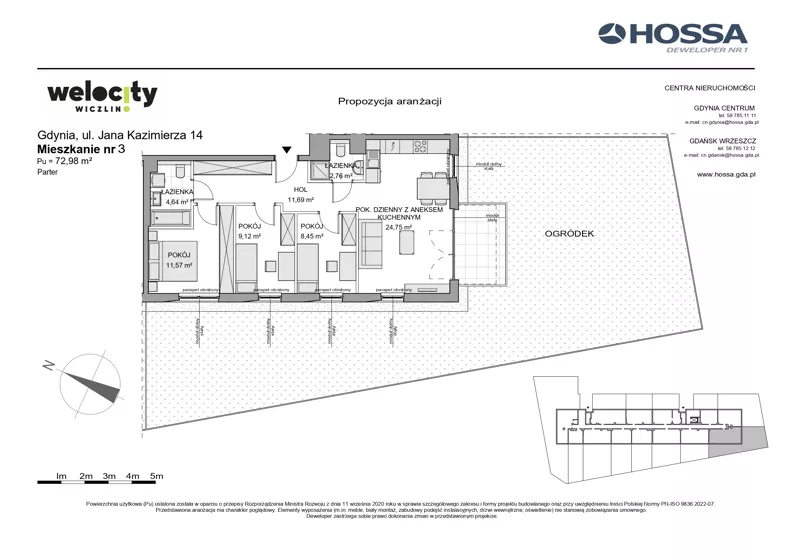 4 pokoje, mieszkanie 72,98 m², parter, oferta nr WW/JK14/3, Welocity Wiczlino, Gdynia, Chwarzno-Wiczlino, ul. Jana Kazimierza