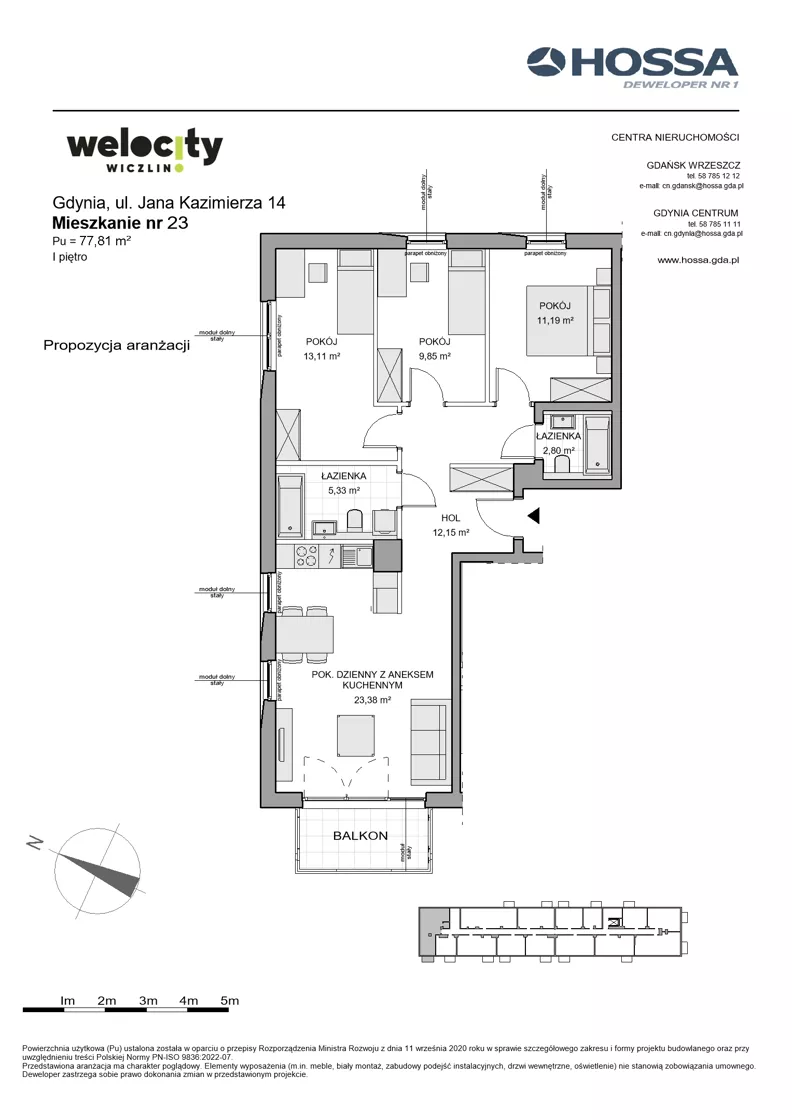 4 pokoje, mieszkanie 77,81 m², piętro 1, oferta nr WW/JK14/23, Welocity Wiczlino, Gdynia, Chwarzno-Wiczlino, ul. Jana Kazimierza