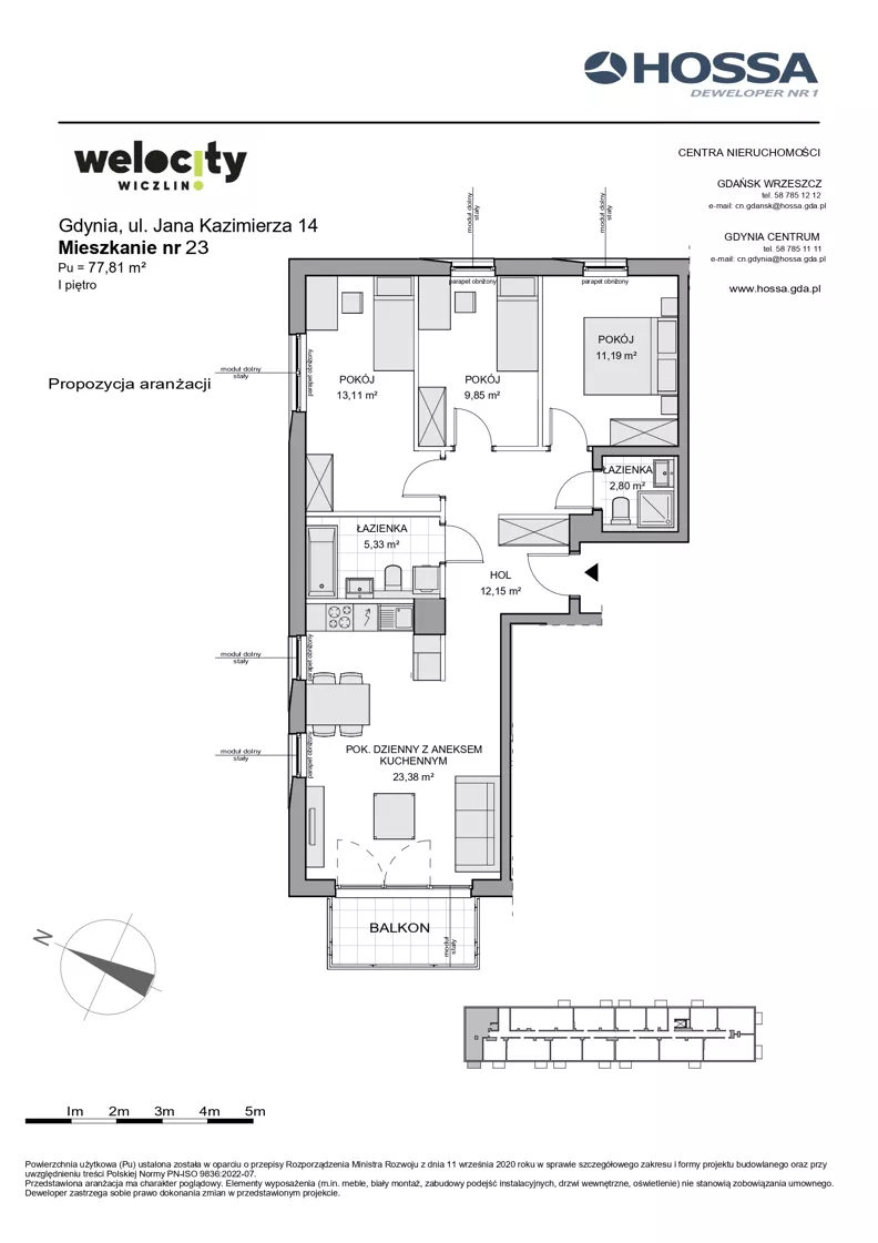 4 pokoje, mieszkanie 77,81 m², piętro 1, oferta nr WW/JK14/23, Welocity Wiczlino, Gdynia, Chwarzno-Wiczlino, ul. Jana Kazimierza