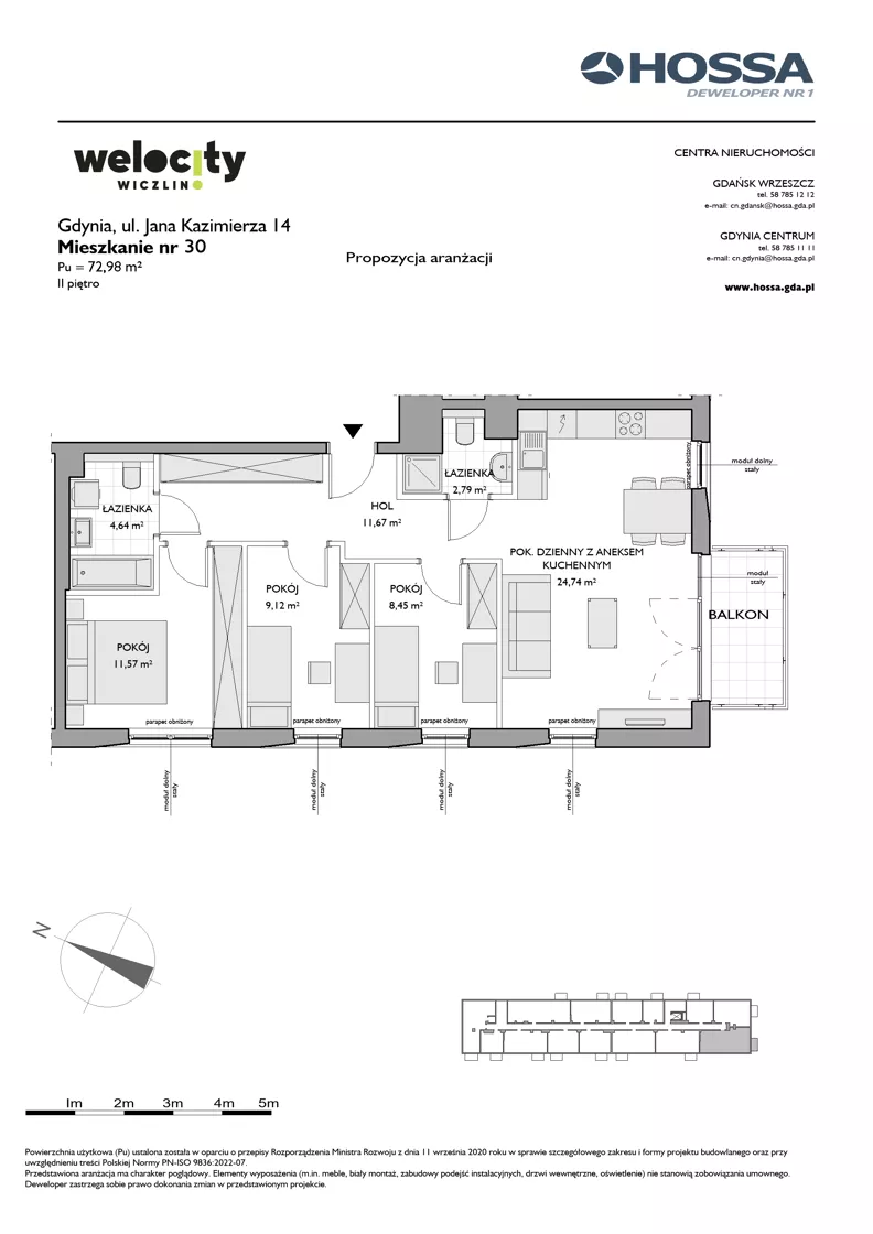 4 pokoje, mieszkanie 72,98 m², piętro 2, oferta nr WW/JK14/30, Welocity Wiczlino, Gdynia, Chwarzno-Wiczlino, ul. Jana Kazimierza
