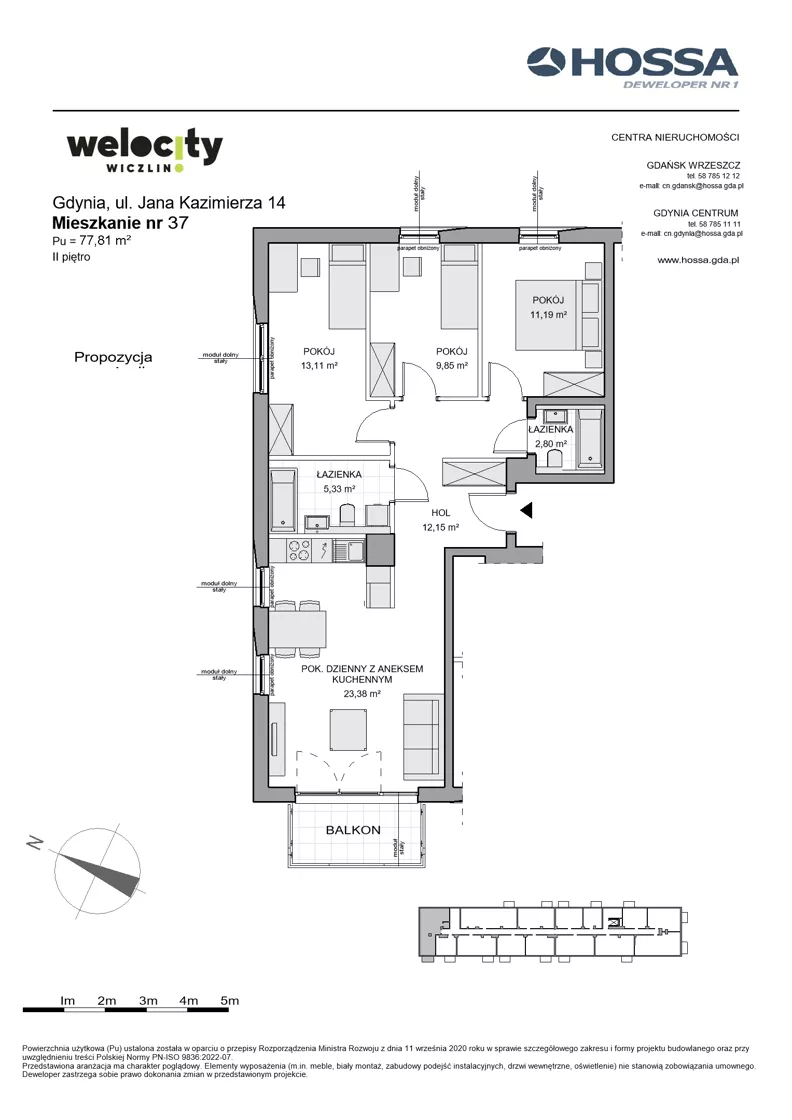 4 pokoje, mieszkanie 77,81 m², piętro 2, oferta nr WW/JK14/37, Welocity Wiczlino, Gdynia, Chwarzno-Wiczlino, ul. Jana Kazimierza
