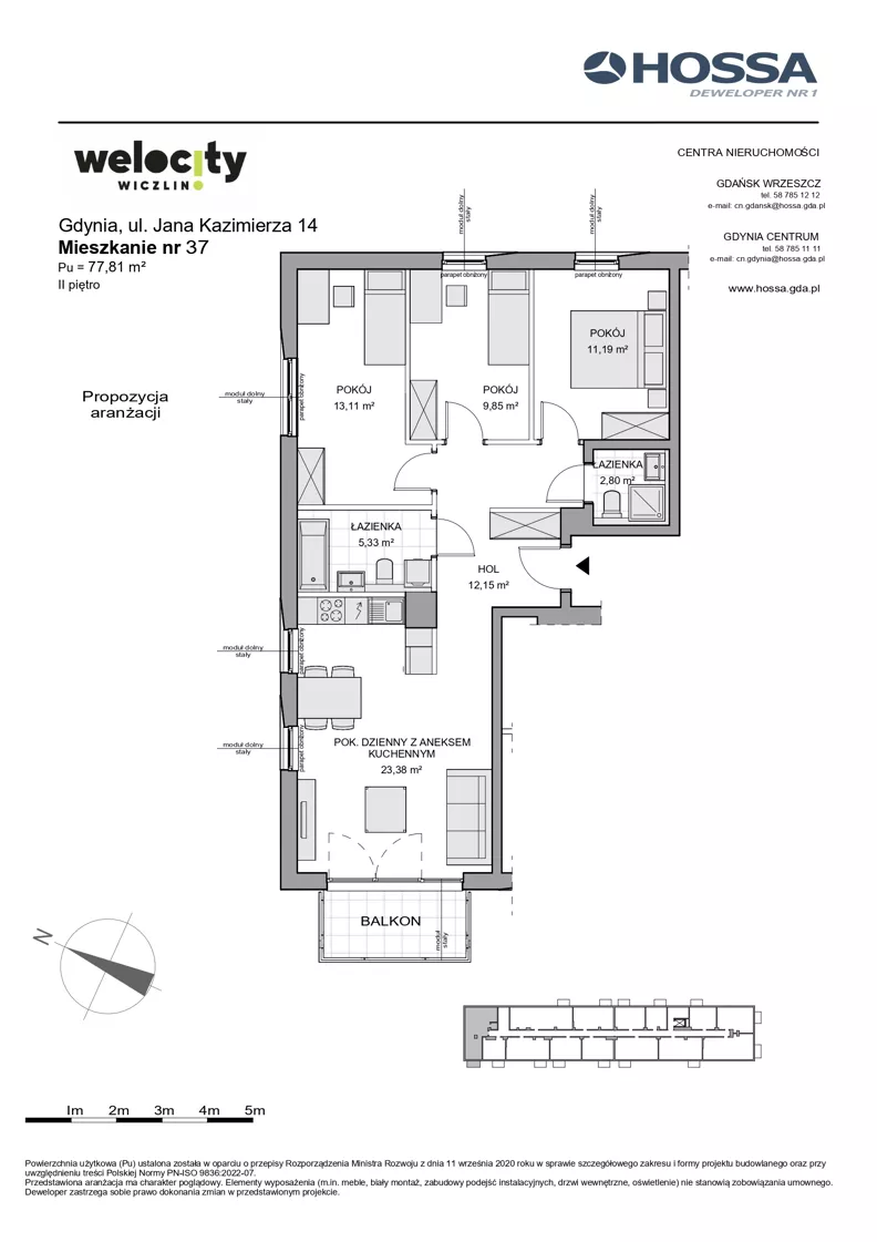 4 pokoje, mieszkanie 77,81 m², piętro 2, oferta nr WW/JK14/37, Welocity Wiczlino, Gdynia, Chwarzno-Wiczlino, ul. Jana Kazimierza