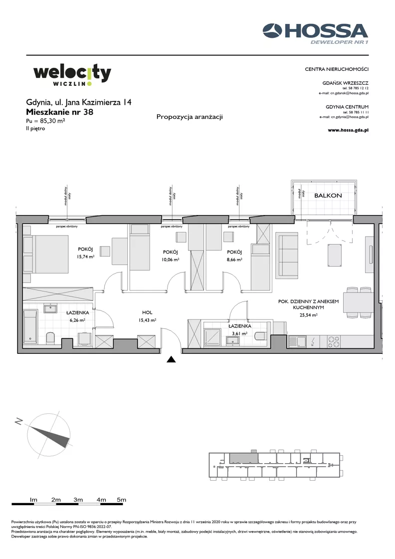 4 pokoje, mieszkanie 85,30 m², piętro 2, oferta nr WW/JK14/38, Welocity Wiczlino, Gdynia, Chwarzno-Wiczlino, ul. Jana Kazimierza