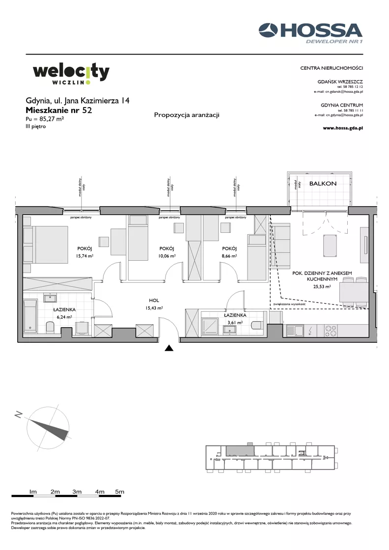 4 pokoje, mieszkanie 85,27 m², piętro 3, oferta nr WW/JK14/52, Welocity Wiczlino, Gdynia, Chwarzno-Wiczlino, ul. Jana Kazimierza