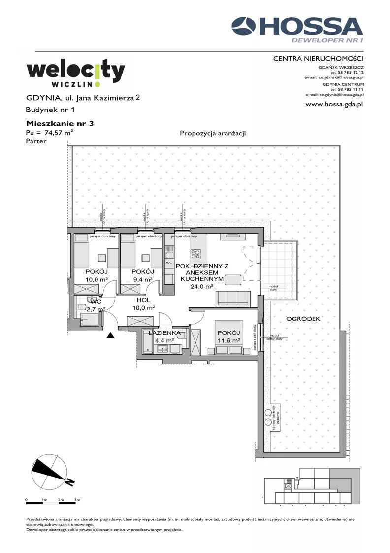 4 pokoje, mieszkanie 74,57 m², parter, oferta nr WW/B1/3, Welocity Wiczlino, Gdynia, Chwarzno-Wiczlino, ul. Jana Kazimierza