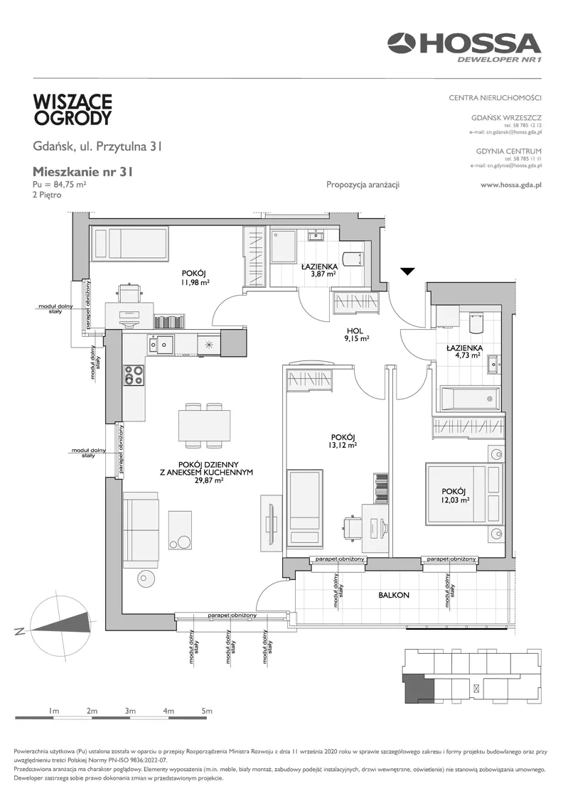 4 pokoje, mieszkanie 84,75 m², piętro 2, oferta nr WO/P31/31, Wiszące Ogrody, Gdańsk, Jasień, Kiełpinek, ul. Przytulna