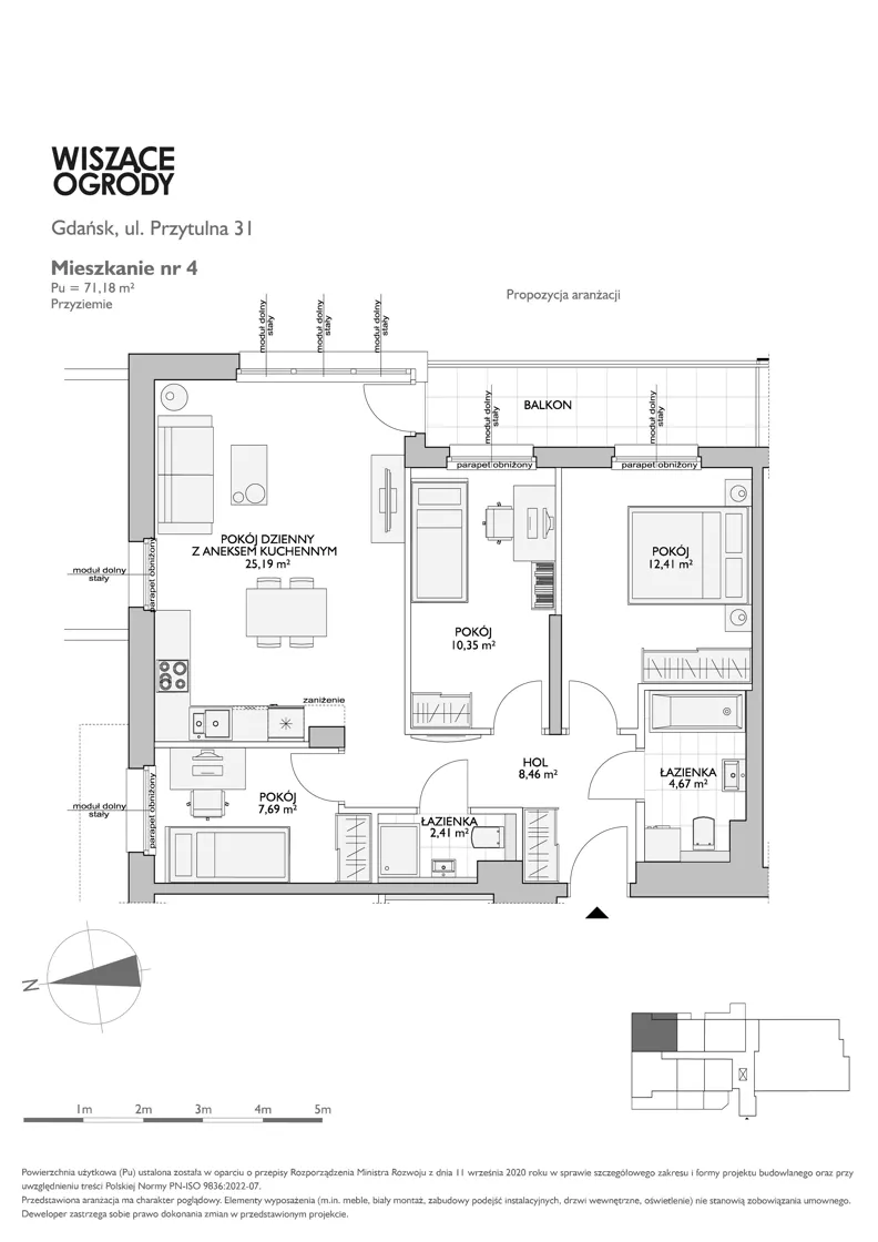 4 pokoje, mieszkanie 71,18 m², parter, oferta nr WO/P31/4, Wiszące Ogrody, Gdańsk, Jasień, Kiełpinek, ul. Przytulna