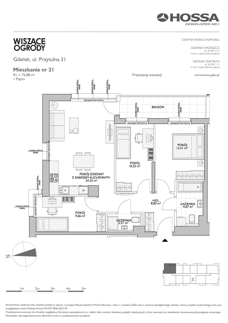 4 pokoje, mieszkanie 72,88 m², piętro 1, oferta nr WO/P31/21, Wiszące Ogrody, Gdańsk, Jasień, Kiełpinek, ul. Przytulna