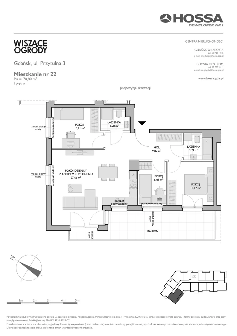 4 pokoje, mieszkanie 70,80 m², piętro 1, oferta nr WO/P3/22, Wiszące Ogrody, Gdańsk, Jasień, Kiełpinek, ul. Przytulna
