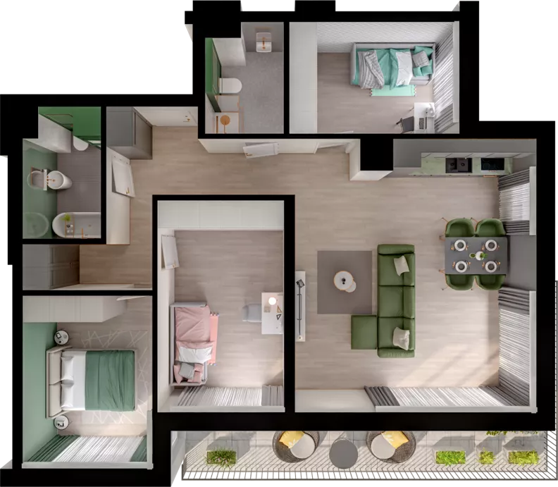4 pokoje, mieszkanie 79,49 m², piętro 3, oferta nr WO/P3/43, Wiszące Ogrody, Gdańsk, Jasień, Kiełpinek, ul. Przytulna