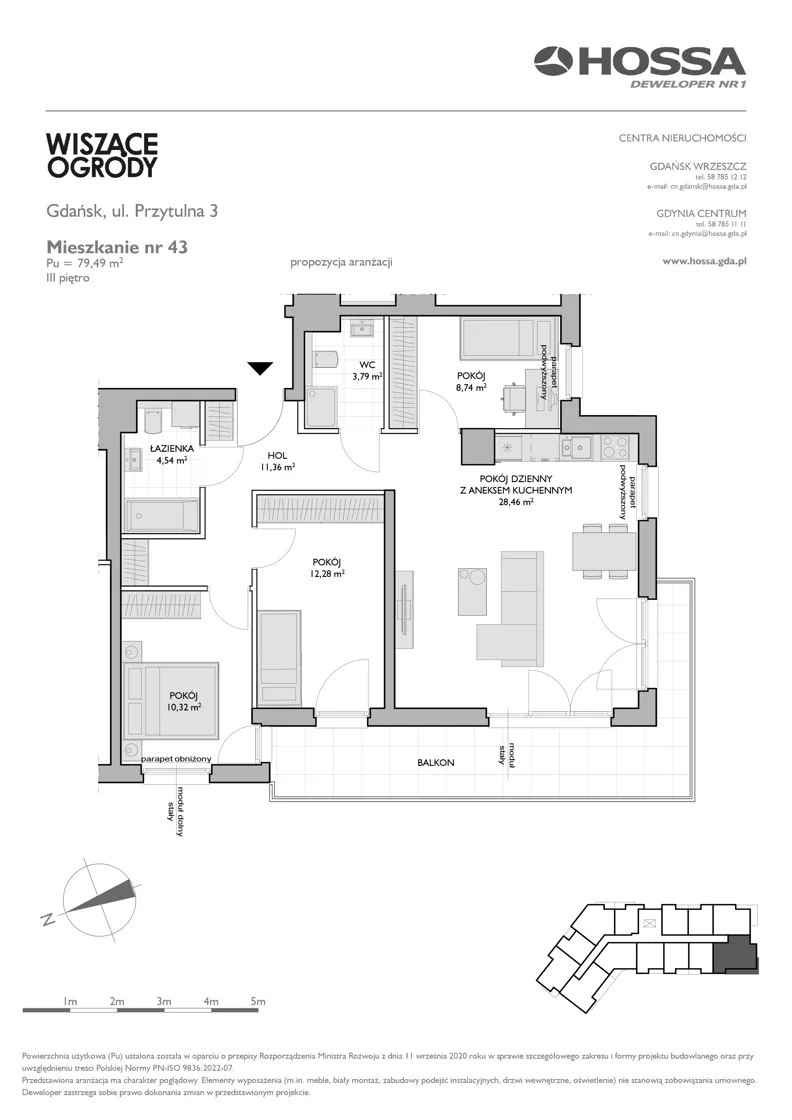 4 pokoje, mieszkanie 79,49 m², piętro 3, oferta nr WO/P3/43, Wiszące Ogrody, Gdańsk, Jasień, Kiełpinek, ul. Przytulna