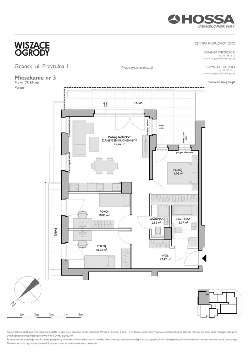 4 pokoje, mieszkanie 78,89 m², parter, oferta nr WO/P1/3, Wiszące Ogrody, Gdańsk, Jasień, Kiełpinek, ul. Przytulna