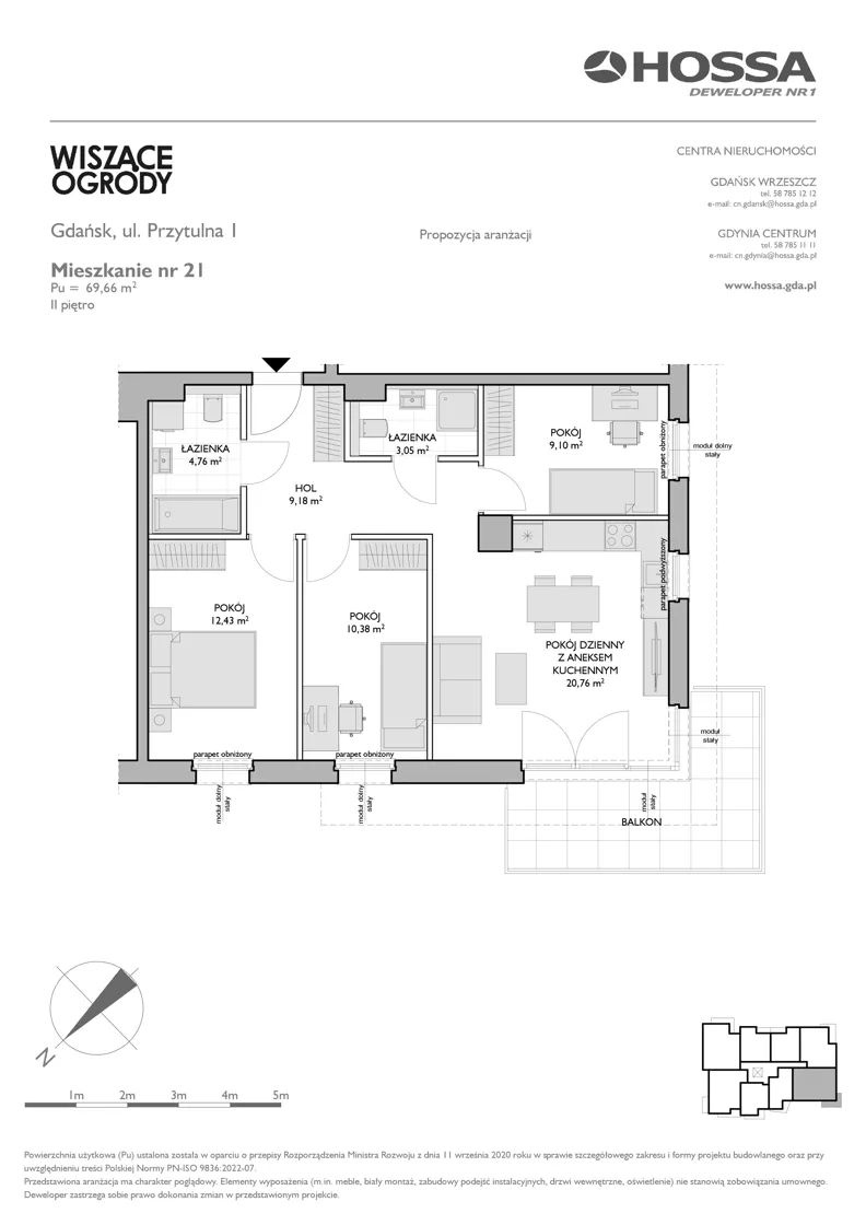 4 pokoje, mieszkanie 69,66 m², piętro 2, oferta nr WO/P1/21, Wiszące Ogrody, Gdańsk, Jasień, Kiełpinek, ul. Przytulna