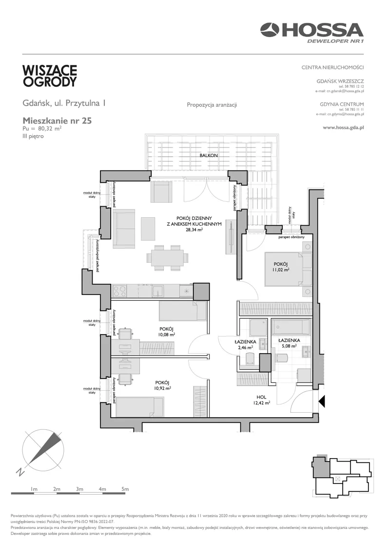 4 pokoje, mieszkanie 80,32 m², piętro 3, oferta nr WO/P1/25, Wiszące Ogrody, Gdańsk, Jasień, Kiełpinek, ul. Przytulna