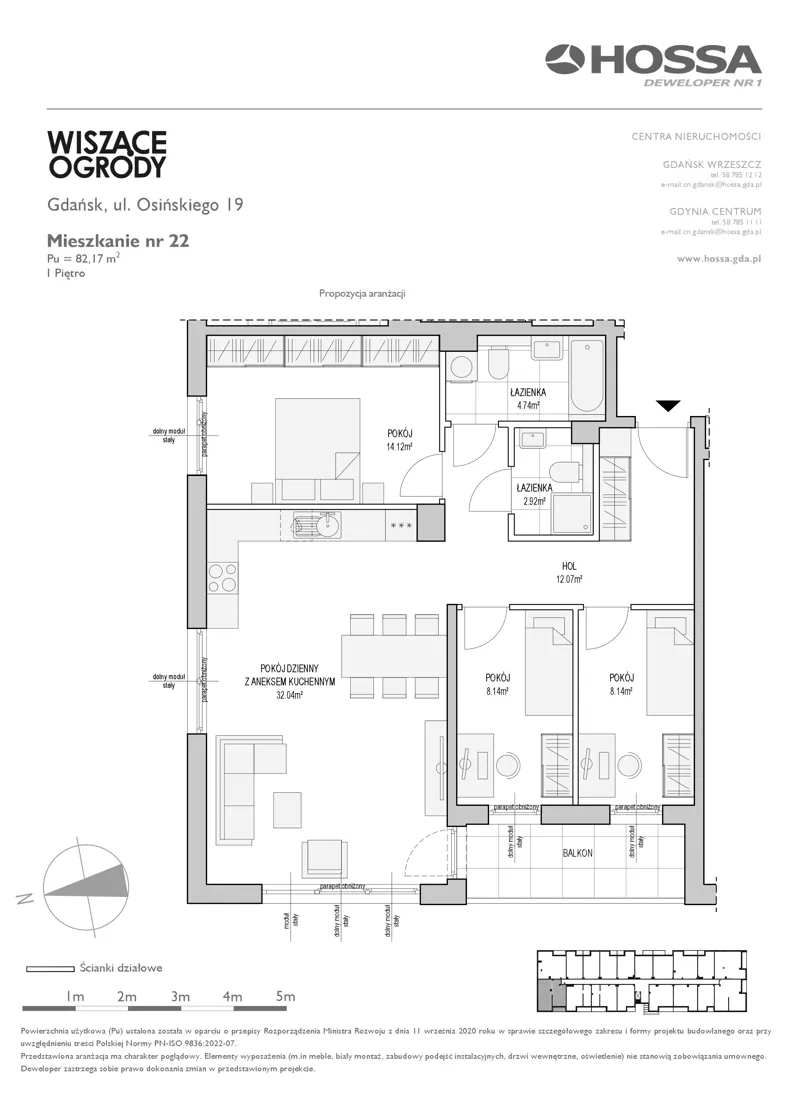 4 pokoje, mieszkanie 82,17 m², piętro 1, oferta nr WO/O19/22, Wiszące Ogrody, Gdańsk, Jasień, Kiełpinek, ul. Przytulna