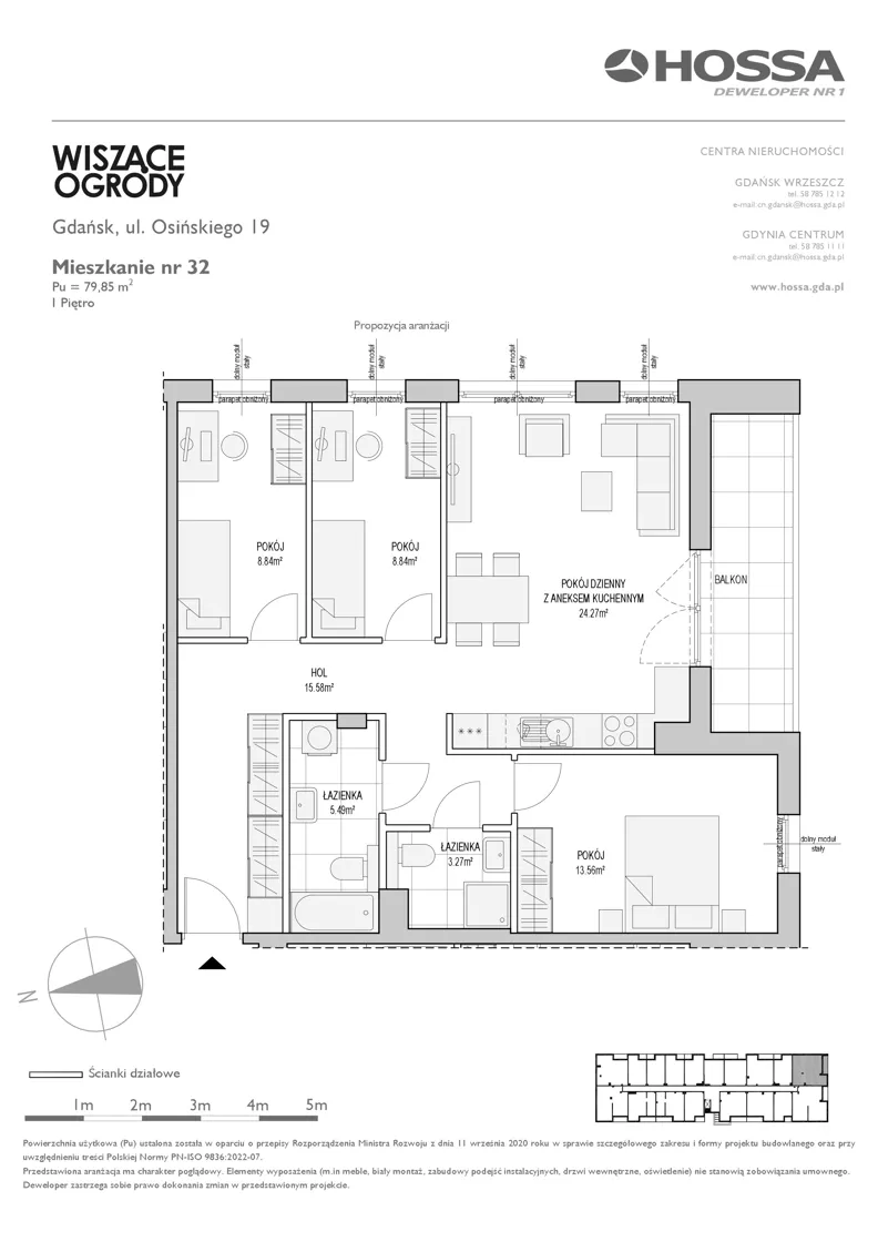 4 pokoje, mieszkanie 79,85 m², piętro 1, oferta nr WO/O19/32, Wiszące Ogrody, Gdańsk, Jasień, Kiełpinek, ul. Przytulna
