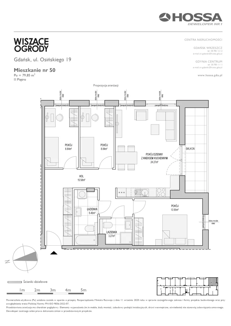 4 pokoje, mieszkanie 79,85 m², piętro 2, oferta nr WO/O19/50, Wiszące Ogrody, Gdańsk, Jasień, Kiełpinek, ul. Przytulna