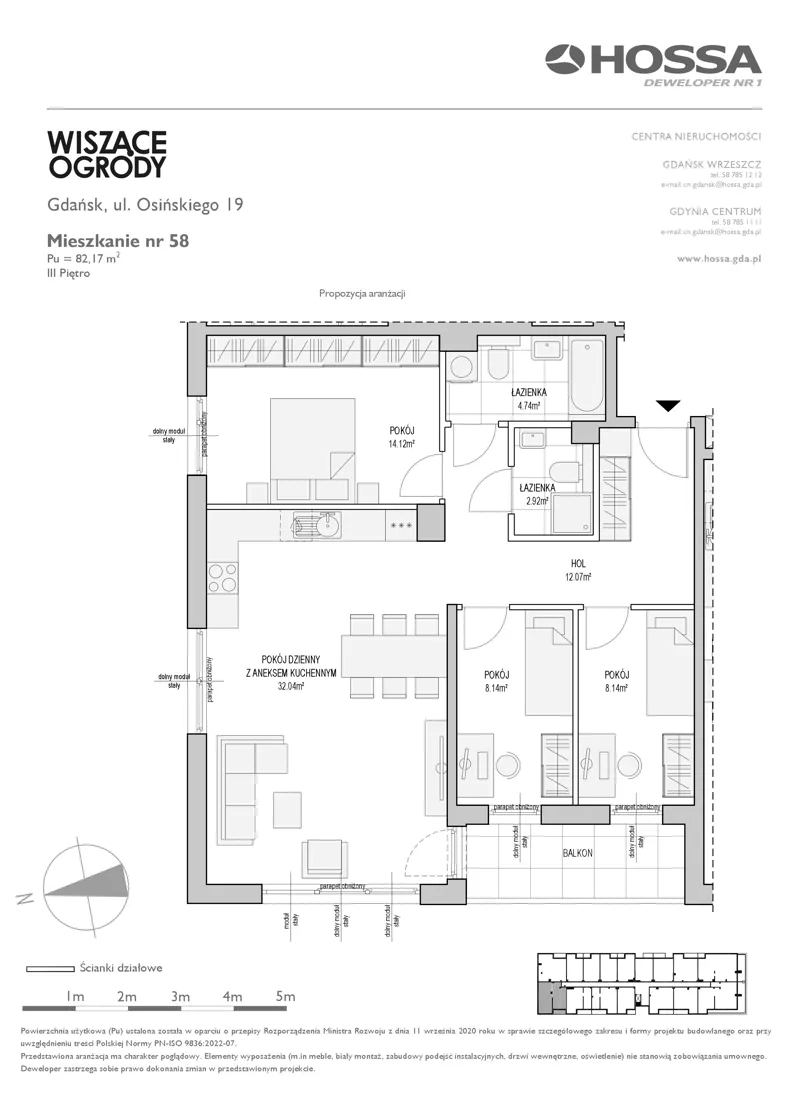 4 pokoje, mieszkanie 82,17 m², piętro 3, oferta nr WO/O19/58, Wiszące Ogrody, Gdańsk, Jasień, Kiełpinek, ul. Przytulna
