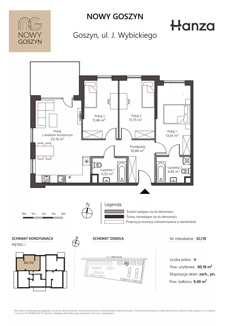4 pokoje, mieszkanie 80,18 m², piętro 1, oferta nr 5C/10, Nowy Goszyn, Goszyn, ul. Józefa Wybickiego
