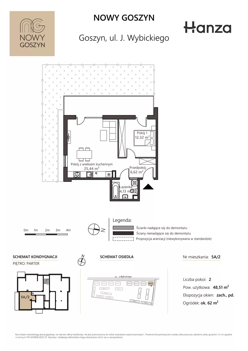 2 pokoje, mieszkanie 48,51 m², parter, oferta nr 5A/2, Nowy Goszyn, Goszyn, ul. Józefa Wybickiego