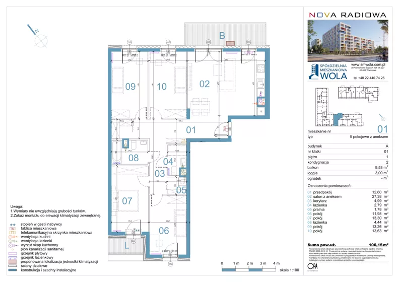 5 pokoi, mieszkanie 106,15 m², piętro 1, oferta nr A01, NOVA RADIOWA, Warszawa, Bemowo, Bemowo-Lotnisko, ul. Wrocławska róg Radiowej