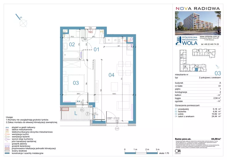 2 pokoje, mieszkanie 44,98 m², piętro 1, oferta nr A03, NOVA RADIOWA, Warszawa, Bemowo, Bemowo-Lotnisko, ul. Wrocławska róg Radiowej