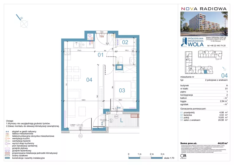 2 pokoje, mieszkanie 44,63 m², piętro 1, oferta nr A04, NOVA RADIOWA, Warszawa, Bemowo, Bemowo-Lotnisko, ul. Wrocławska róg Radiowej